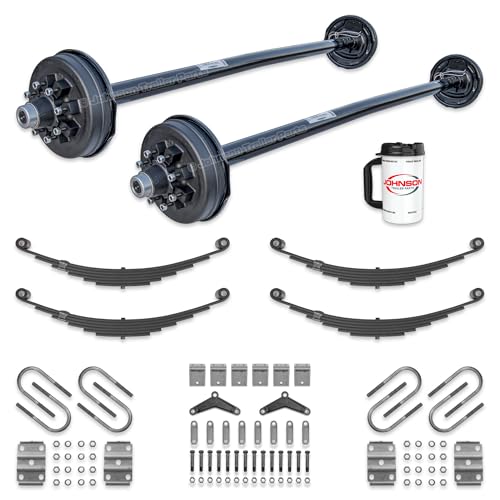 Rockwell American 7,000 lb Tandem Electric Brake Axle Kit – 85” Hubface / 70” Spring Center – 14,000 lb Capacity – Double Eye Springs, U-Bolts & Hanger Kit