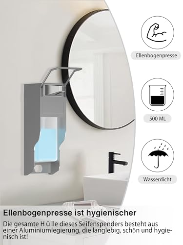 OVAS HOO Desinfektionsspender Wand Aluminium Seifenspender Wandbefestigung 500 Ml Eurospender Mit Ellbogendruck Für Desinfektionsmittel Und Handseifen, Grau Seifenspender