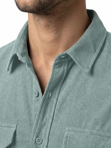 Image of Urbano Fashion Men's Corduroy Full Sleeve Regular Fit Solid Overshirt with Utility Pockets