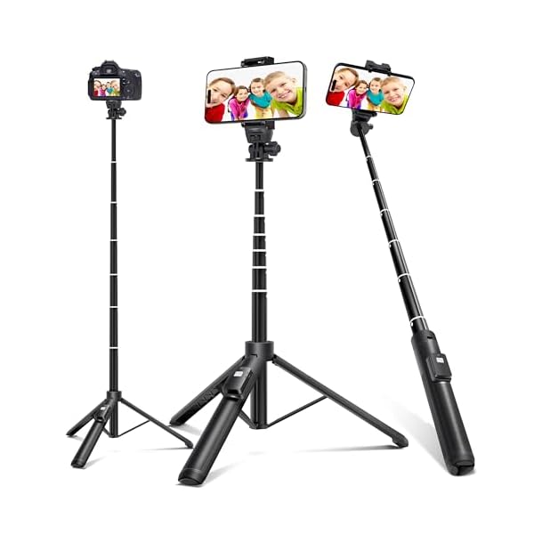 BZE 62 inches Extendable Selfie Stick Tripod with Wireless Remote & Phone Holder, Portable Aluminum Alloy 3 in 1 Stand for Group Photos, Vlogging & Travel Compatible with All Smartphones