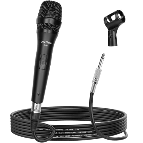 OneOdio ON55 Micrófono con Conector Jack, Soporte de Clip y Cable XLR de 5m, Carcasa 100% metálica, Sonido para Karaoke, Estudio, Streaming, Mezclador, podcasts, DJ
