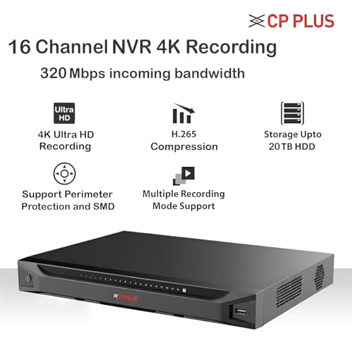 Image of CP Plus 16 Channel 4K NVR | H.265+ Compression | 4K Ultra HD Recording | 320 Mbps Bandwidth | HDMI /VGA Output | AI Functions | 20TB HDD Support | Remote Mobile App View [CP-UNR-4K2162-V3]