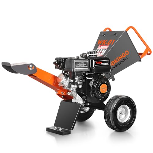 Wood Chipper Shredder Mulcher Heavy Duty 7 HP Gas Powered Compact Rotor Assembly 3 Inch Max Capacity 212cc Gas Powered Engine 4-Stroke Fast Chipping Chopping for Forestry, Gardens (WK-01)