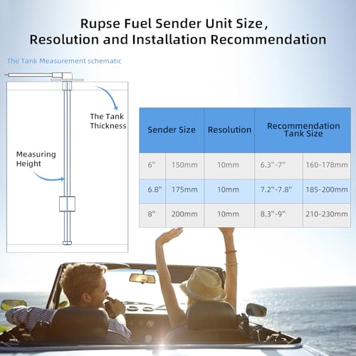 Image of Rupse Fuel Sending Unit with Gauge Kit 240-33 Ohm, 10mm High Precision Stainless Steel Fuel Sender for Boat, RV, Marine, Easy Installation, 8-Color Backlight Waterproof Fuel Level Gauge (8 inch(10mm)