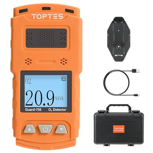 TopTes Guard-756 Upgraded Oxygen Detector 0-30% VOL Portable O2 Monitor 0.5s Fast Response Rechargeable O2 Gas Detector with Vibe Light & Sound Alarms Dust and Explosion Proof for Work Home