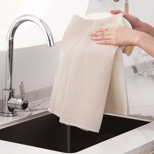 Image of Homaxy 100% Cotton Waffle Weave Kitchen Dish Towels, Ultra Soft Absorbent Quick Drying Cleaning Towel, 20x28 Inches, 8-Pack, Beige