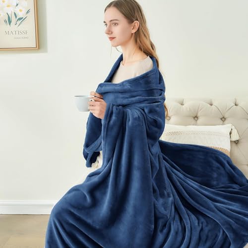Image of BEDELITE Fleece Blanket Full Size Navy for Couch & Bed, Luxury Plush Cozy Fuzzy Blanket 84 inch x 90 inch, Super Soft Warm Lightweight Throw Blanket for Travel Camping