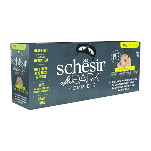 Produktbild von Schesir After Dark Complete Paté Mixpaket für ausgewachsene Katzen - 12 x 80 g