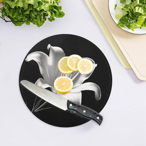 Planche à découper ronde en verre lys finition premium