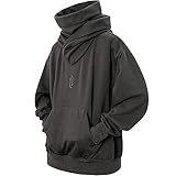 [Eocicvvi] パーカー メンズ タートルネック フード付き 裏起毛 大きいサイズ 長袖 プルオーバー スウェットカジュアル ストリート系 秋 冬服(グレー,5XL)