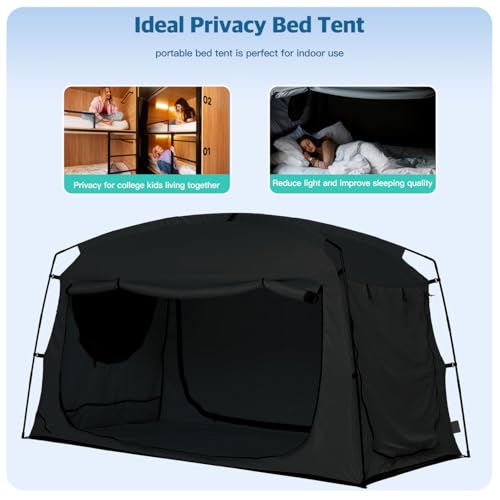 Bed Tent,Portable Privacy Sleeping Bed Canopy,Blackout 90% Drapes for Kids and Adult,Full Size Indoor Space Tent with Breathable Large Mesh Windows(Black, Full) by porayhut - Image 8