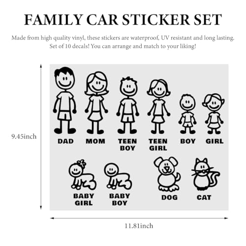 Image of Family Car Stickers, Family Figure Dog Cat Baby Auto Window Bumper Decal Sticker, Waterproof People Mom Dad Boy Girl Pet Decal for Vehicle Windshield Laptop Tablet (Black, 30x24cm)