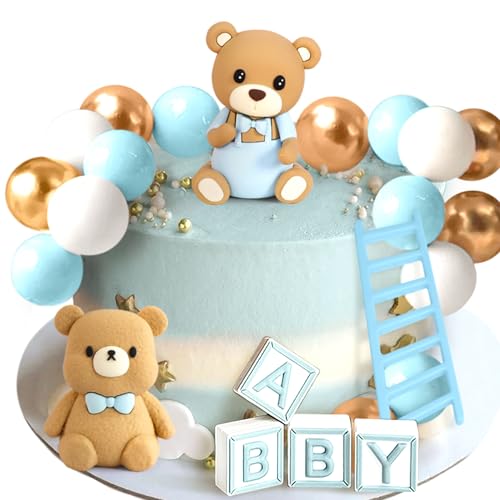 Décoration de gâteau ours bleu et or pour anniversaire et baby shower