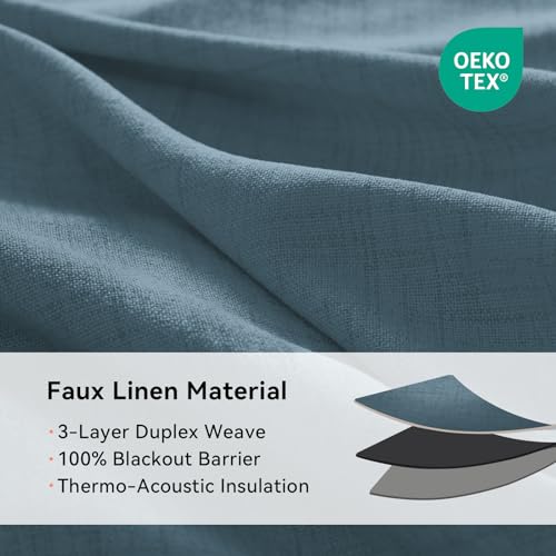 Image of 100% Blackout Shield Linen Textured Total Blackout Curtains for Bedroom 90 Inches Long, Stone Blue Grommet Curtains for Living Room, Thermal Insulated Room Darkening Drapes, 50 inch W x 90 inch L, 2 Panels