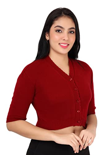Image of Women Winter Wear V-Neck Half Sleeves Regular Fit Woollen Blouse