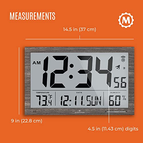 Marathon Slim Jumbo Atomic Wall Clock, Gray Ash Finish - Large, 15-Inch Display - Alarm, Am/Pm Or 24-Hour Time, Four Time Zones, Indoor Temperature & Humidity - Four Aa Batteries Included #TOP4