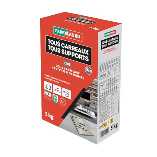 Parexlanko - Colle carrelage - Tous Carreaux Tous Supports - Gris - Neuf et rénovation - Spécial grès cérame - Adhérence haute performance - 5kg