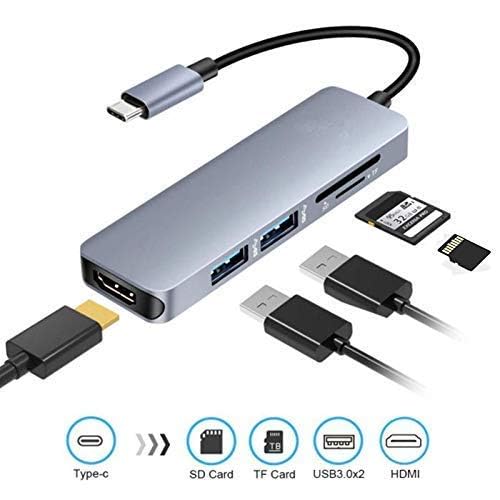 Image of USB HUB 5 in 1 USB C Hub Multiport Adapter, Type C to HDMI 4K 30Hz /USB3.0 /TF /SD Card Reader, Type C Converter Compatible with Mate10 /P20, S8 /S9 /Note9, iOS Devices (USB C TO 5 IN 1 WITH HDMI HUB)