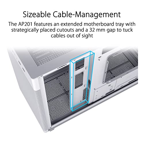 Image of ASUS Prime AP201 White Micro ATX PC Case, SFF Ready Compact Design, Pre-Installed Fan, Tool-Free Side Panels, 360mm Radiator Support, GPU Support up to 338mm, ATX PSU Compatible, 2 Year Warranty