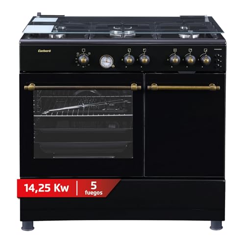 Corberó - Cocina de Gas Butano con horno | CCSF5GB926NR | 90 cm | 5 Fuegos 1 Wok | Autoencendido | Horno 52L | Trubo Fan | Cajón Calientaplatos | Kit Gas Natural |Anthracita