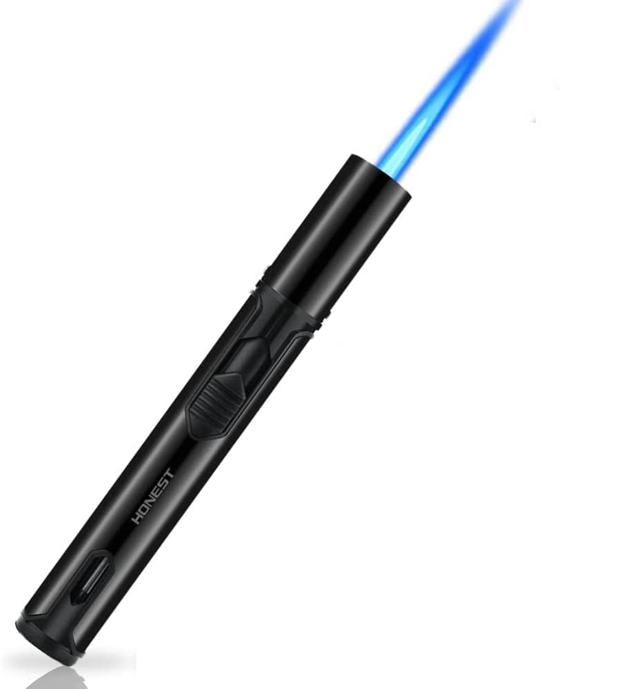 meloble Windproof Lighter 1 Jet Blue Flame Butane Torch Jet Cigar Lighter Refillable Metal Cigarette Lighters with Punch Cutter (Black)