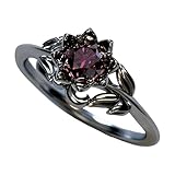 Cubic Zirconia Rings For Women, Gothic Ring Black Flower Crystal Stackable Trendy Floral Eternity Travel Engagement Statement Wedding Birthday Jewelry Gift (Goth Black Red, 8)