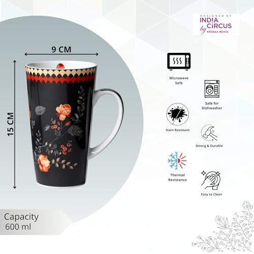 Image of India Circus Fine Elegant Design Ceramic Tall Milk Mugs for Home and Kitchen (Multicolor, 600 ml) - Set of 2 (CC20)