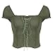 Womens Square Neck Slim Cut Line Fashion Lace Up Vintage Short Sleeved T Shirt Womens Long Sleeve Shirt (Green, L)