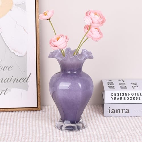 Vase en verre soufflé bouche design unique bleu et rouge pour table chic - 7
