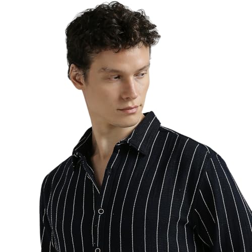 Image of Pepe Jeans Men's Casual Shirt | Striped Shirt for Men| Regular Fit | Vertical Stripes | Full Sleeve | Available in Plus Size