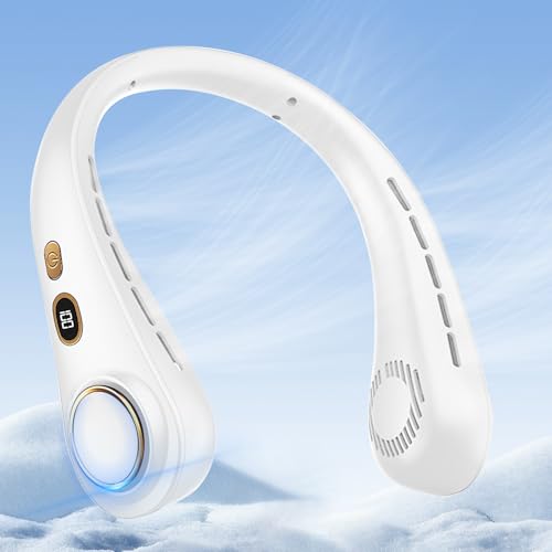 Necomi Neck Fan New Upgrade Rechargeable Hands-Free Neck Fan 5 Adjustable Speeds LED Display Ultra Quiet 720 Cooling Personal Fan for Home Office Outdoor and Travel Use(White)