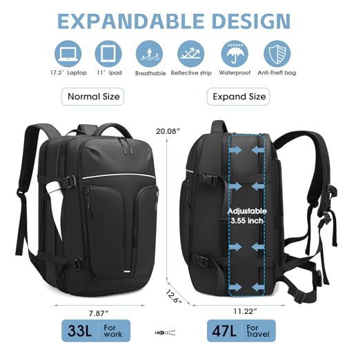 Image of TANGCORLE Vacuum Compression Backpack for Travel, 50L Expandable Backpack with Pump, 17 inch Laptop Backpack Luggage Flight Approved with Vacuum Compression System