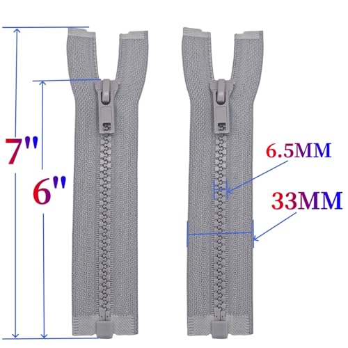Image of MebuZip 2PCS #5 6 Inch Separating Jacket Zippers Resin Zipper Molded Plastic Zippers Bulk for Sewing Coat Jackets Clothes (Grey)