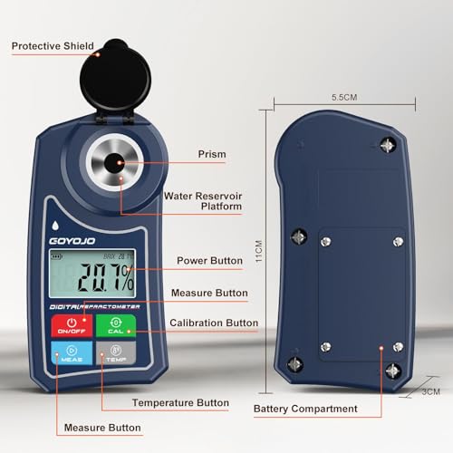 Image of Digital Brix Refractometer GOYOJO Brix Meter Lab Refractometer ±0.5 Brix /1℃ Accuracy, 0-55% Range with ATC for Fruits Juices, Beer, Wine, Coffee &Mor Liquid Sugar Content Test