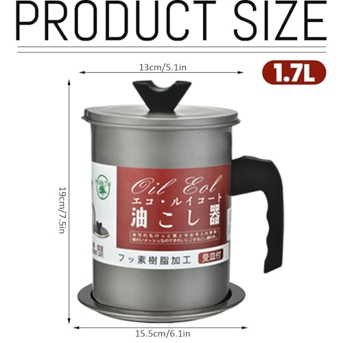 Recipiente para grasa de tocino de 1,7 litros con colador para aceite de cocina 5