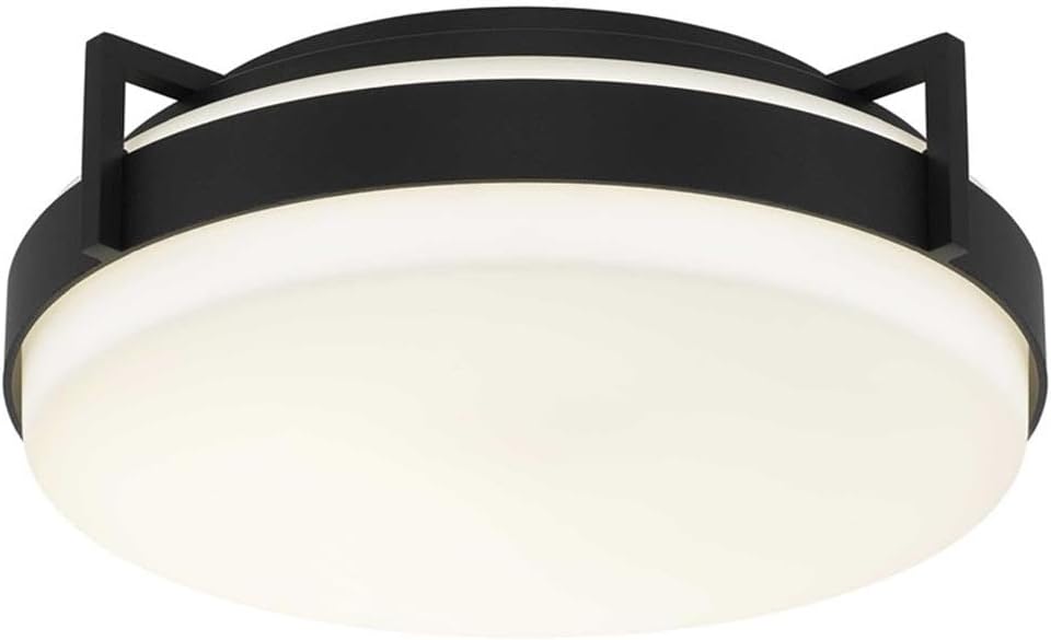 BOWERY HILL Modern Aluminum LED Outdoor Flush Mount, Black Finish, 15-Inch with Adjustable 5-CCT Lighting, Etched White Glass Diffuser, 25W 1100 Lumens, Durable Porch or Exterior Light