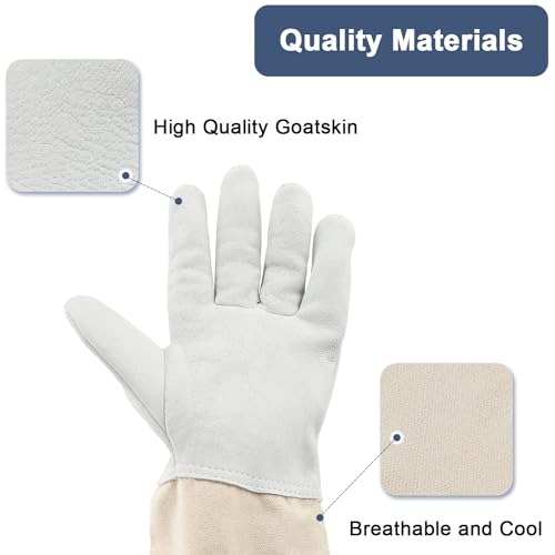 Luvas de apicultor de couro de cabra, luvas de apicultor com lona, mangas compridas, luvas de colmei