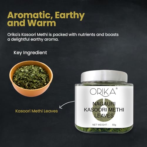 Image of Orika Kasoori Dry Whole Methi - 50g Fenugreek Leaves for Authentic Indian Cuisine | Enhance Flavor & Aroma | Ideal for Cooking & Seasoning | 100% Natural