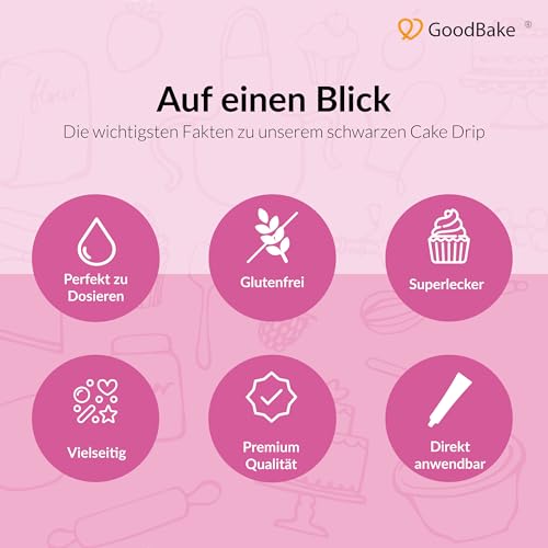 GoodBake Happy Drip Schwarz 145g, Cake Drip, Kuchenglasur aus Schokolade zum Dekorieren & Verzieren für Kuchen, Torten, Donuts etc, glutenfrei
