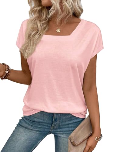 Womens Square Neck T Shirts Short Sleeve Summer Tops Casual Basic Tee Shirt 2025 Trendy Fashion Clothes3
