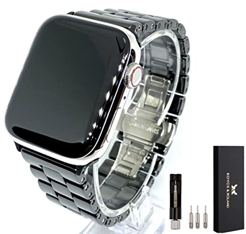 Royce&Roland �݊��i �Z���~�b�N �o���h Series 11/10/9/8/7/6/5/4/SE Ultra 3/2/1 �Ή� �����p �x���g �H��t�� Apple WATCH (40mm 41mm 42mm, �u���b�N)