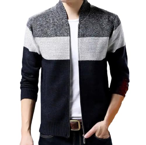 Men Stand Collar Thick Cardigan Sweater Autumn Winter Loose Zipper Knitted Top