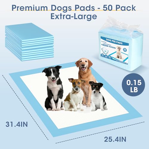 Image of XL Pee Pads for Dogs - 50 Count, 35.4 inch x 31.4 inch Leak-Proof Potty Pads, Extra Large Super Absorbent Dog Pee Pads for Puppies, Small & Medium Dogs, Ideal for Potty Training and Housebreaking