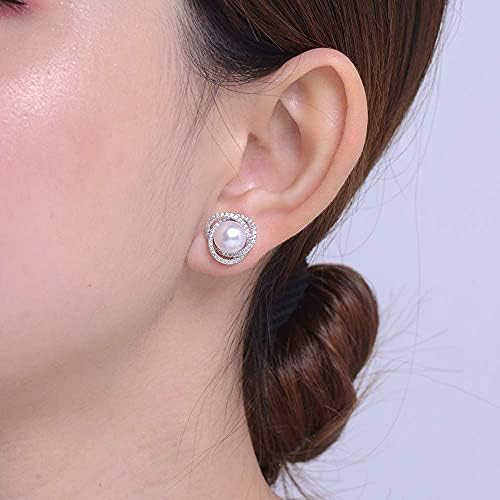 Immobird Freshwater Pearl Stud Earrings 925 Sterling Silver Stud Earrings for Women