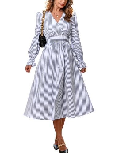 CUPSHE Damen Kleid Gestreift Langarm...