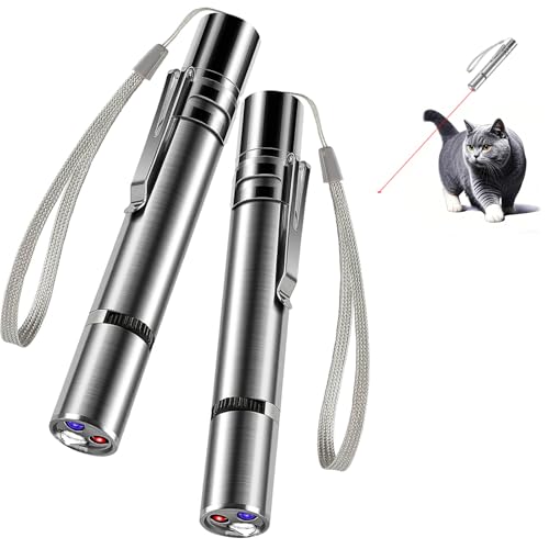 TEFIRE 2 Pack Laser Pointer Cat Toy 7 Adjustable Modes Red Light to Amuse Pets Blue Light Can Check Money with Small Torch USB Rechargeable Metal Material