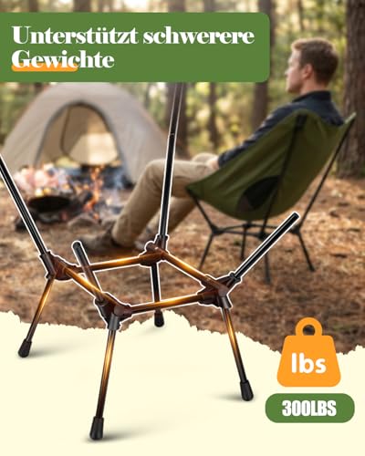 Rgaden Campingstuhl Faltbar, Stabiler Klappstuhl Camping Leicht mit Tragetasche, bequem & atmungsaktiv Camping Stuhl mit Tragetasche für Outdoor, Wandern, Gartenstühle, Angelstuhl, Schwarz & Orange