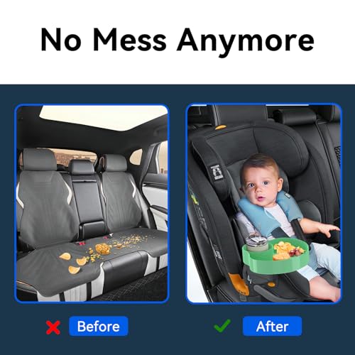 Image of [2 Packs] Kids Car Seat Tray, Travel Tray with Cup Holder for Toddler Baby, Kids Car Seat Food Snack Organizer for Road Trip, Stroller snack Organizer Travel Must Haves (Light Green)