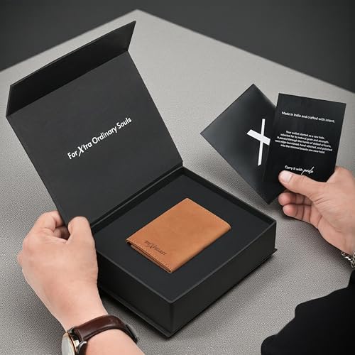 Image of The X Project Vaulton Trifold Wallet | Premium Genuine Leather | Aluminium Cardholder | Side Slide Pop-Up Card Ejector | Carry Up to 6 Cards and 1 Slot for Carrying Cash & Folded Bills (Tan)