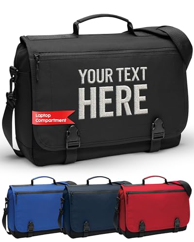 Personalized Black Messenger Bag with Embroidered Logo